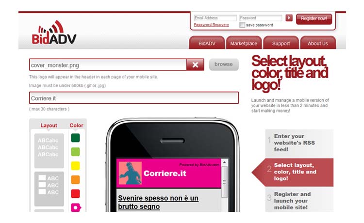 BidAdv internal page
